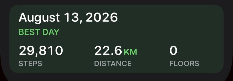 Screenshot from Pedometer++ showing yesterday as my best day for steps taken in 2026 with almost 30k