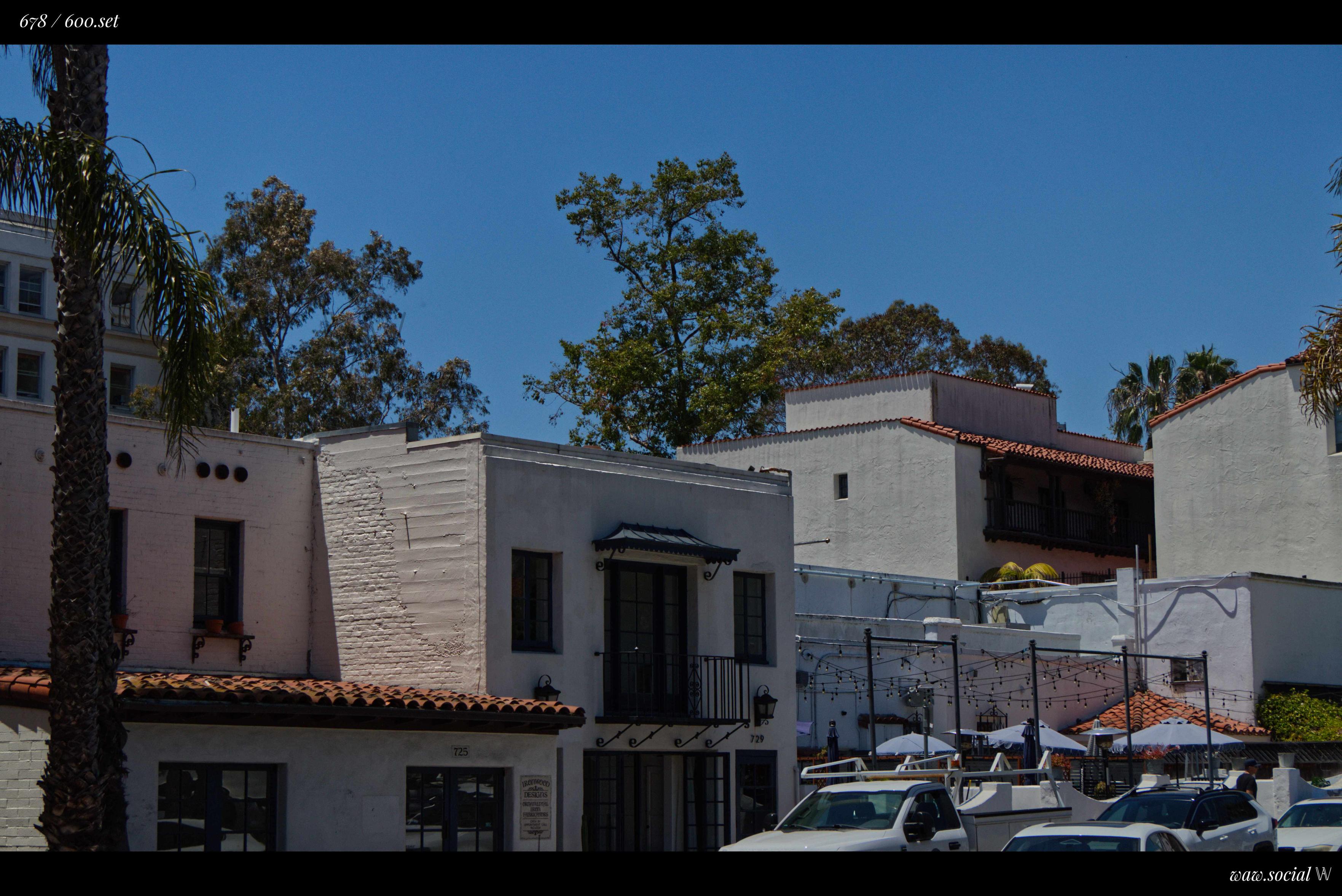 A color photo of buildings in the city and county seat of Santa Barbara, California.