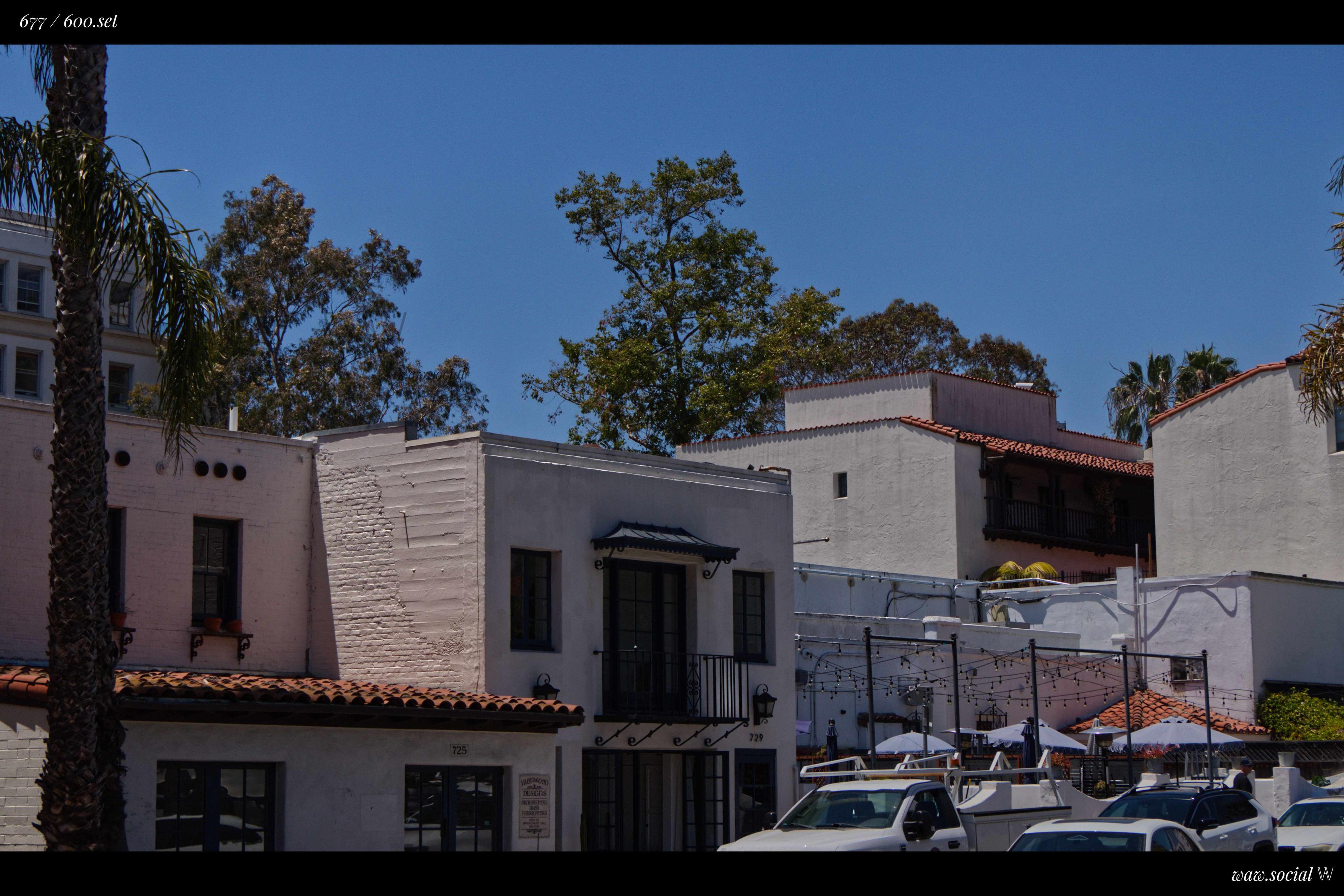 A tinted photo of buildings in the city and county seat of Santa Barbara, California.