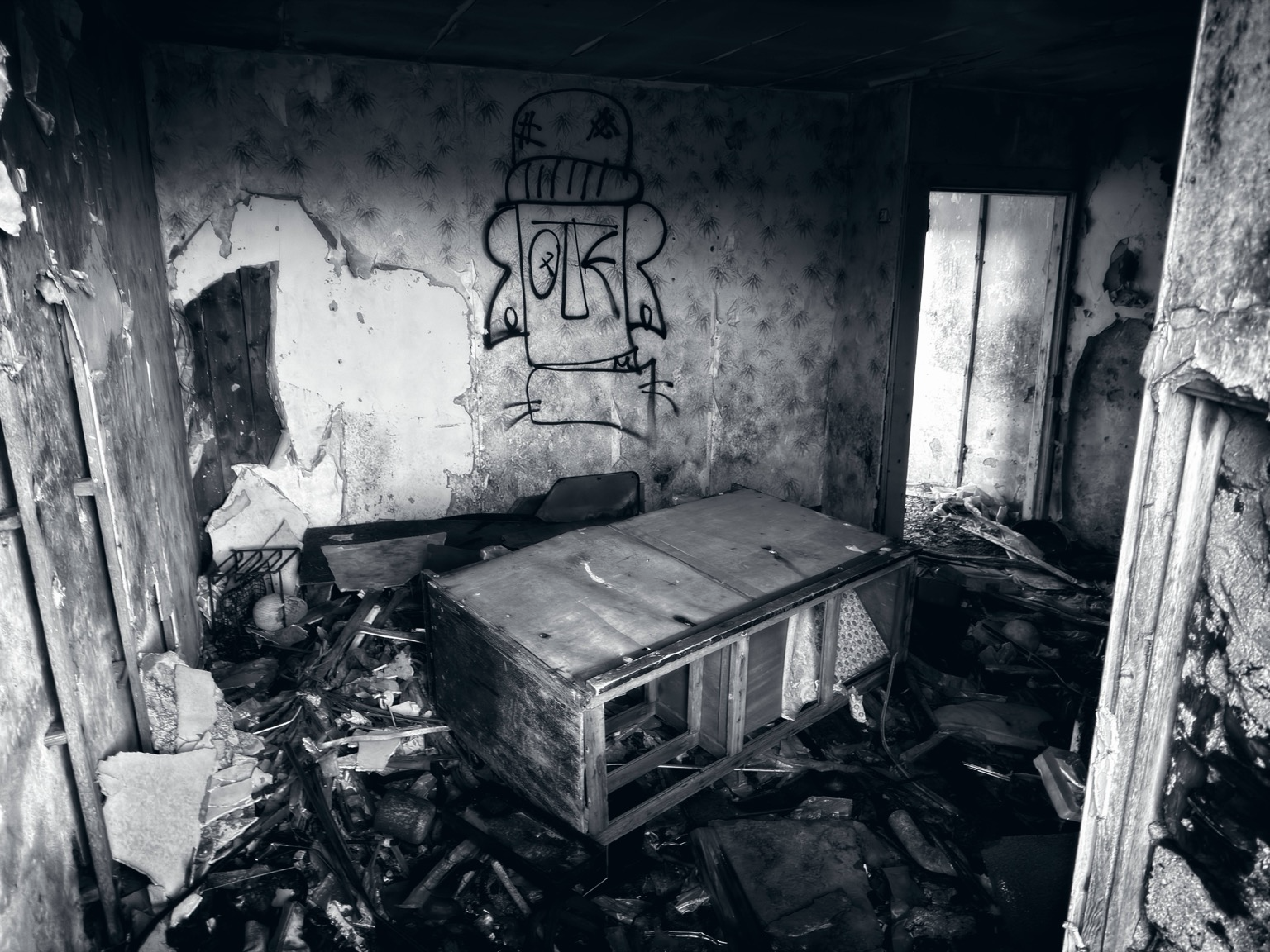This image is the same as the last except edited into black-and-white to add atmosphere