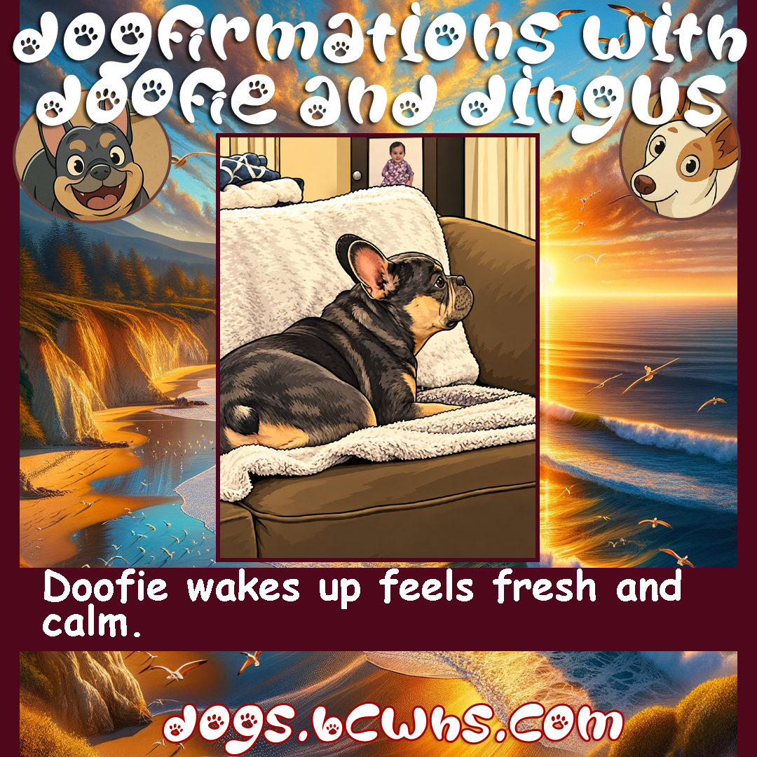 Dogfirmations with Doofie and Dingus: Fresh
 
Doofie wakes up feels fresh and calm.