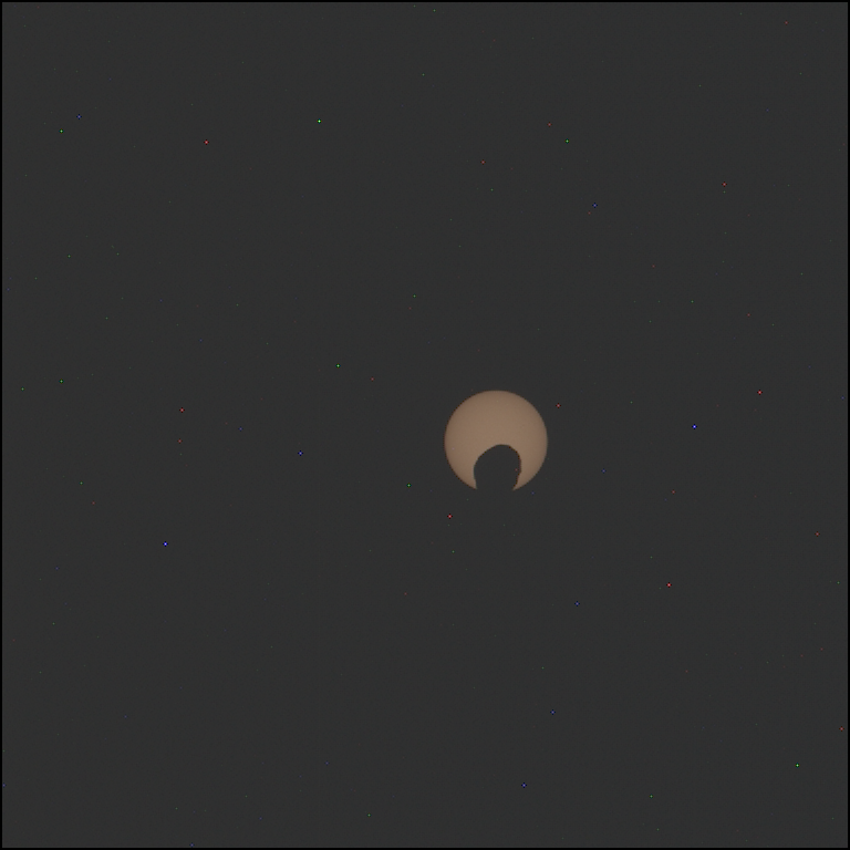 Phobos transit across the sun captured from the surface of Mars by Perseverance using her Mastcam-Z Left camera.