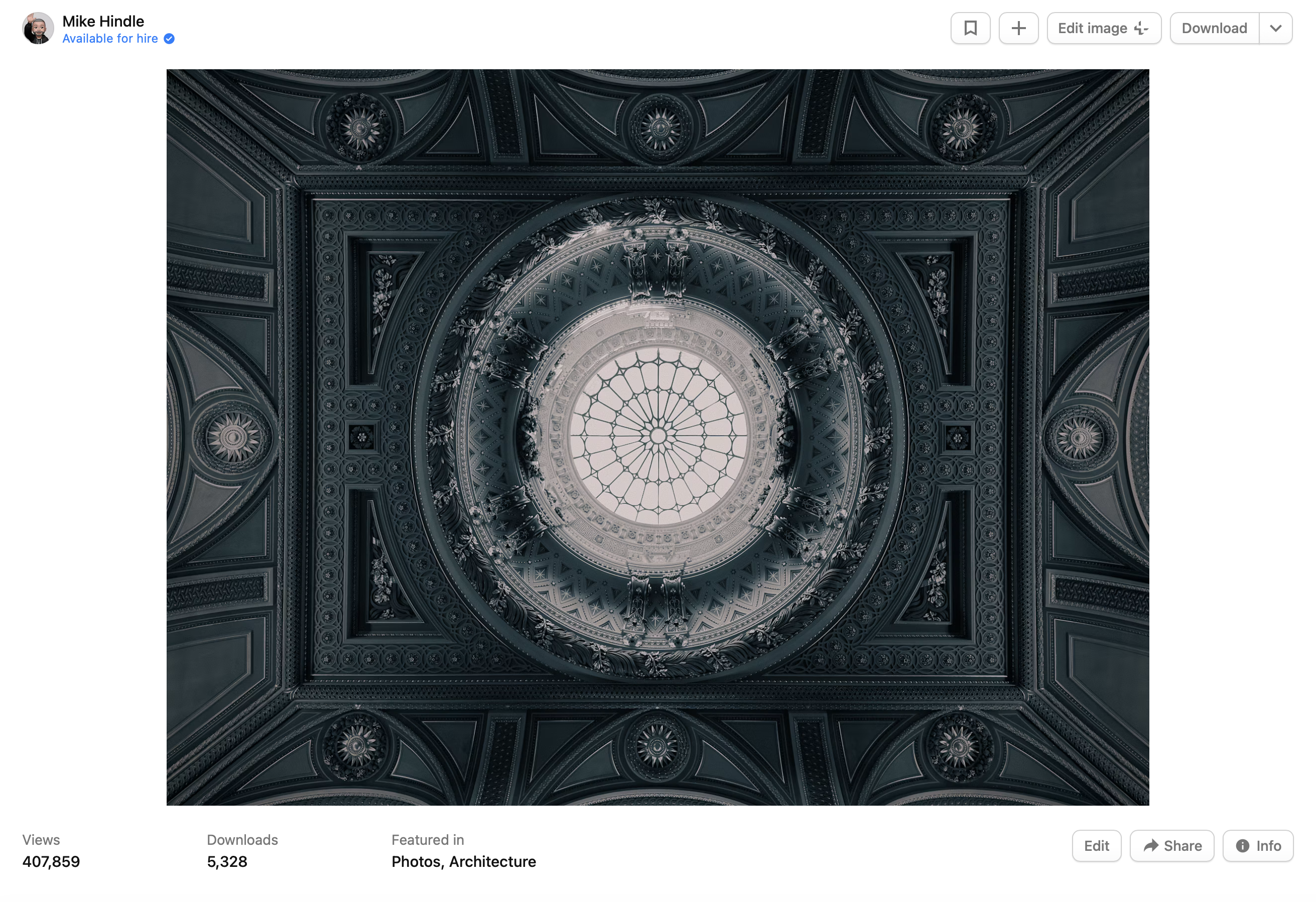 A screenshot of a photo on Unsplash showing it's been downloaded over 5000 times.
