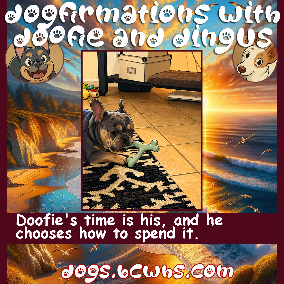 Dogfirmations with Doofie and Dingus: Time
 
Doofie's time is his, and he chooses how to spend it.