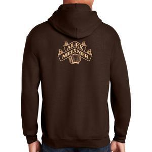 Black Hoodie with flaming "Alex Meixner" on the back.