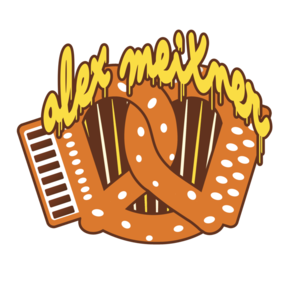 Closeup of flaming accordion made out of a pretzel.