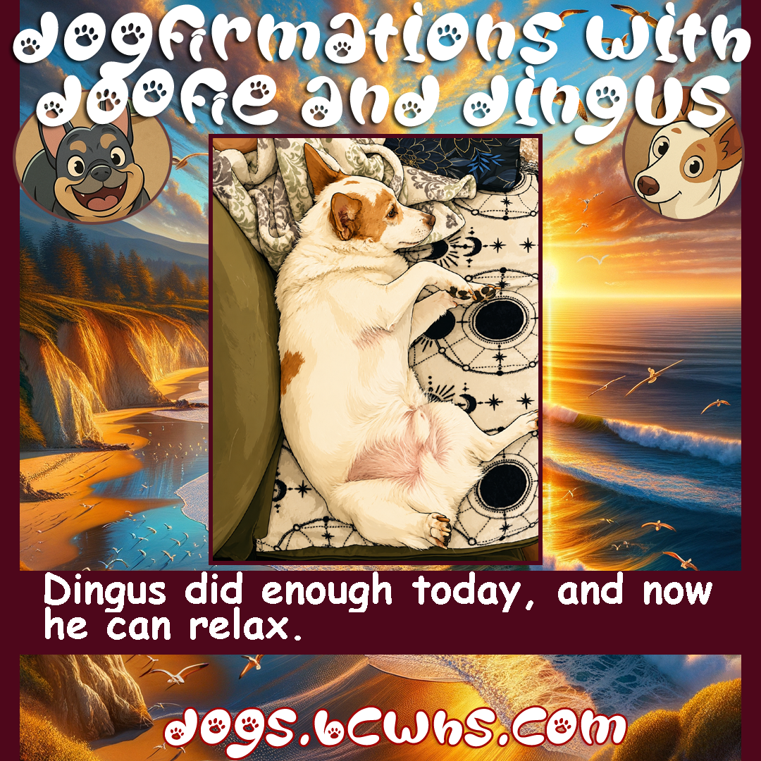 Dogfirmations with Doofie and Dingus: Enough
 
Dingus did enough today, and now he can relax.