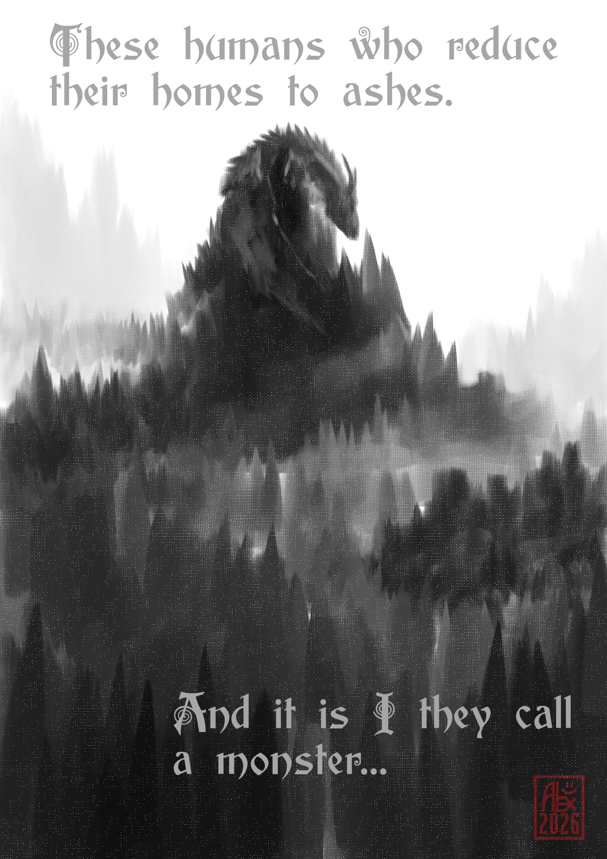 Illustration of a dragon wondering about human stupidity
