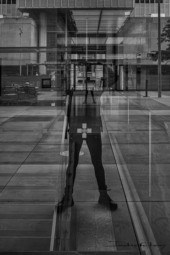 Self Portrait with multiple reflections, showing a crosshair pattern on the subject.