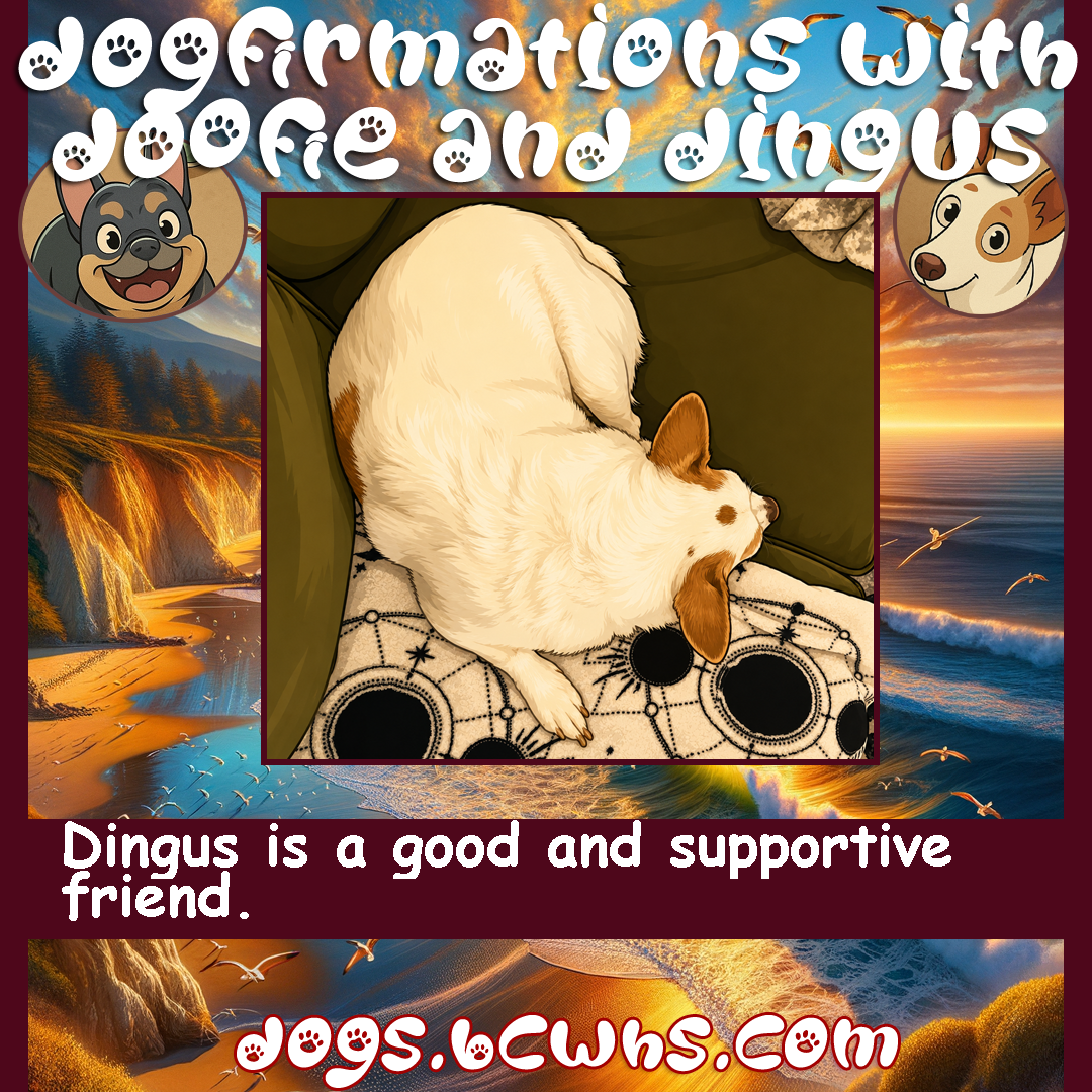 Dogfirmations with Doofie and Dingus: Supportive
 
Dingus is a good and supportive friend.