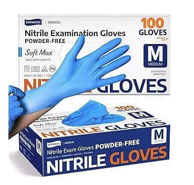 Nitrile latex loves - blue colored and being pulled onto hand