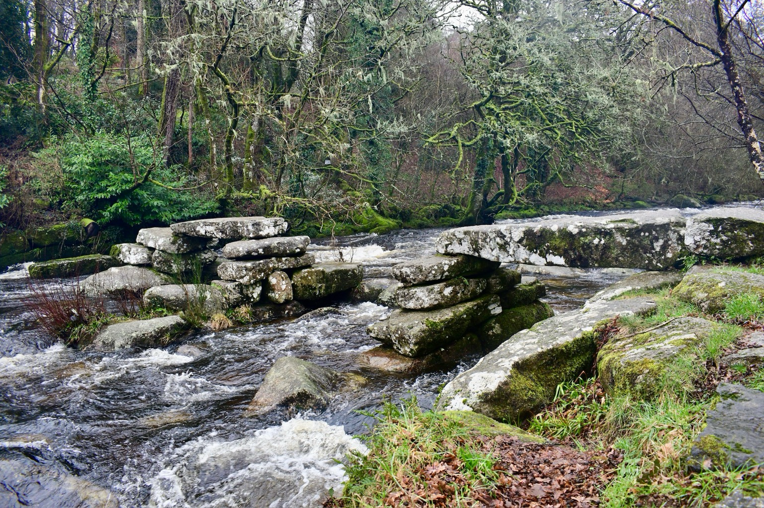 Medieval clapper bridge at Dartmeet.