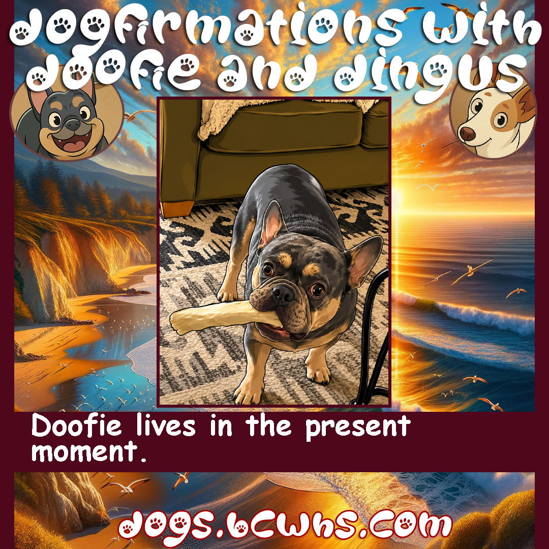 Dogfirmations with Doofie and Dingus: Moments
 
Doofie lives in the present moment.