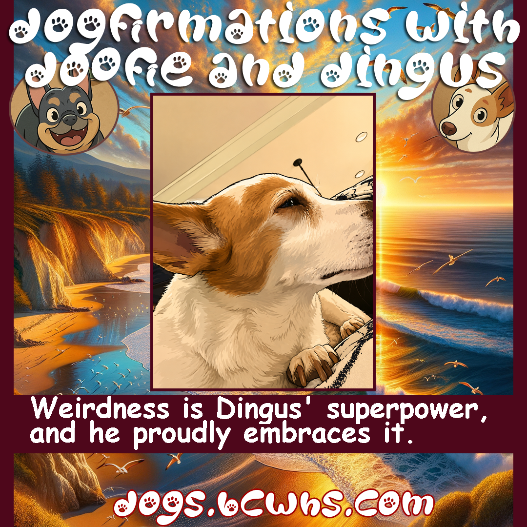 Dogfirmations with Doofie and Dingus: Superpower
 
Weirdness is Dingus' superpower, and he proudly embraces it.