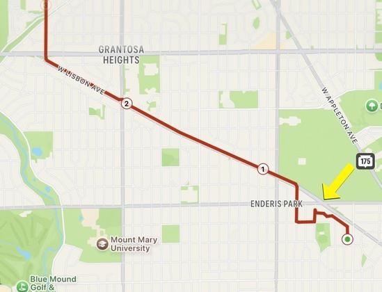 Map showing the route of a new separated bike lane on Lisbon Avenue in Milwaukee.