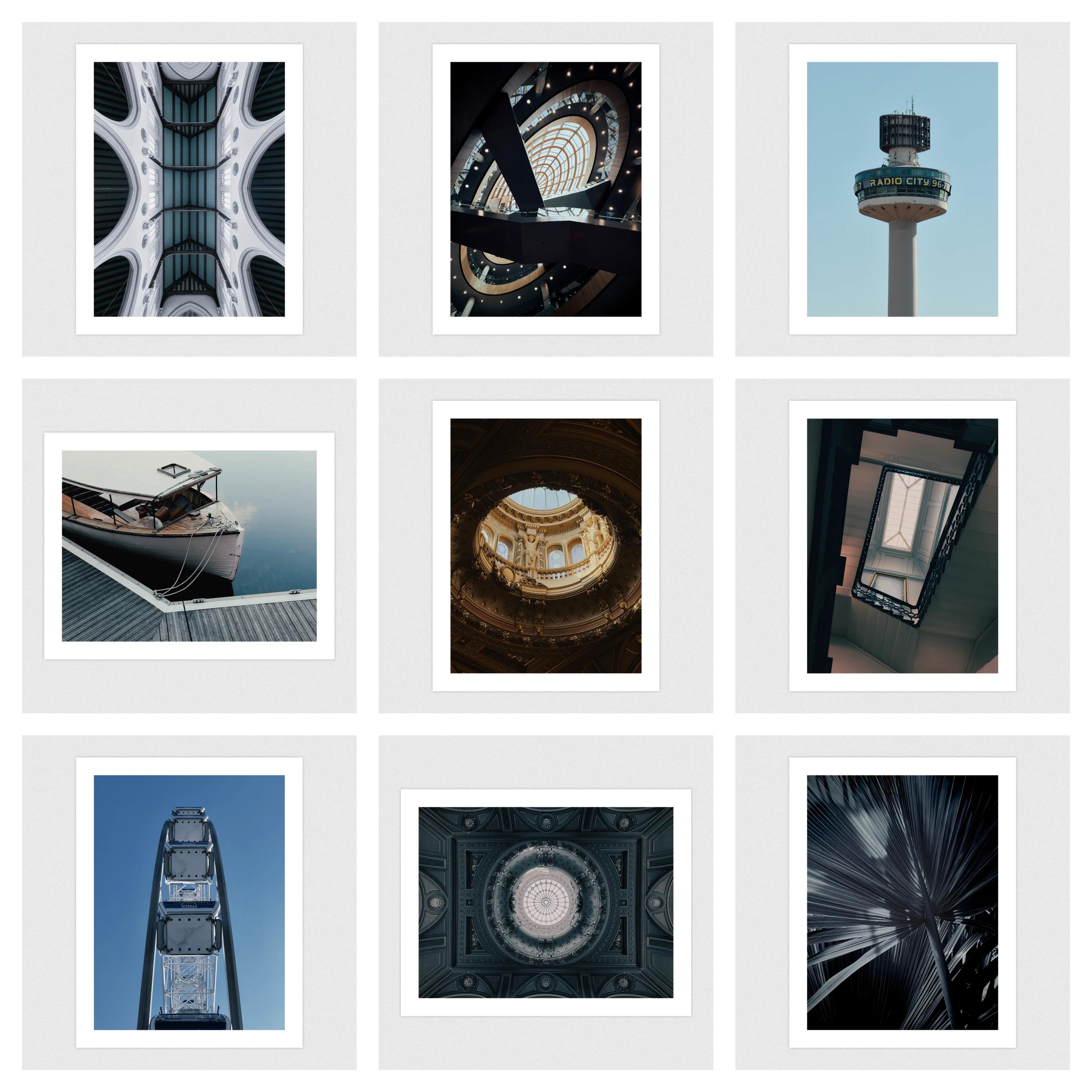 A set of nine architecture and nature images shot on an iPhone.