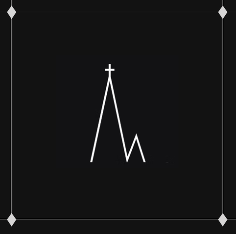 LOGO: Logo for MASS. A stylized M where the first peak is higher than the second, and designed to look like a church steeple with a cross at the top.