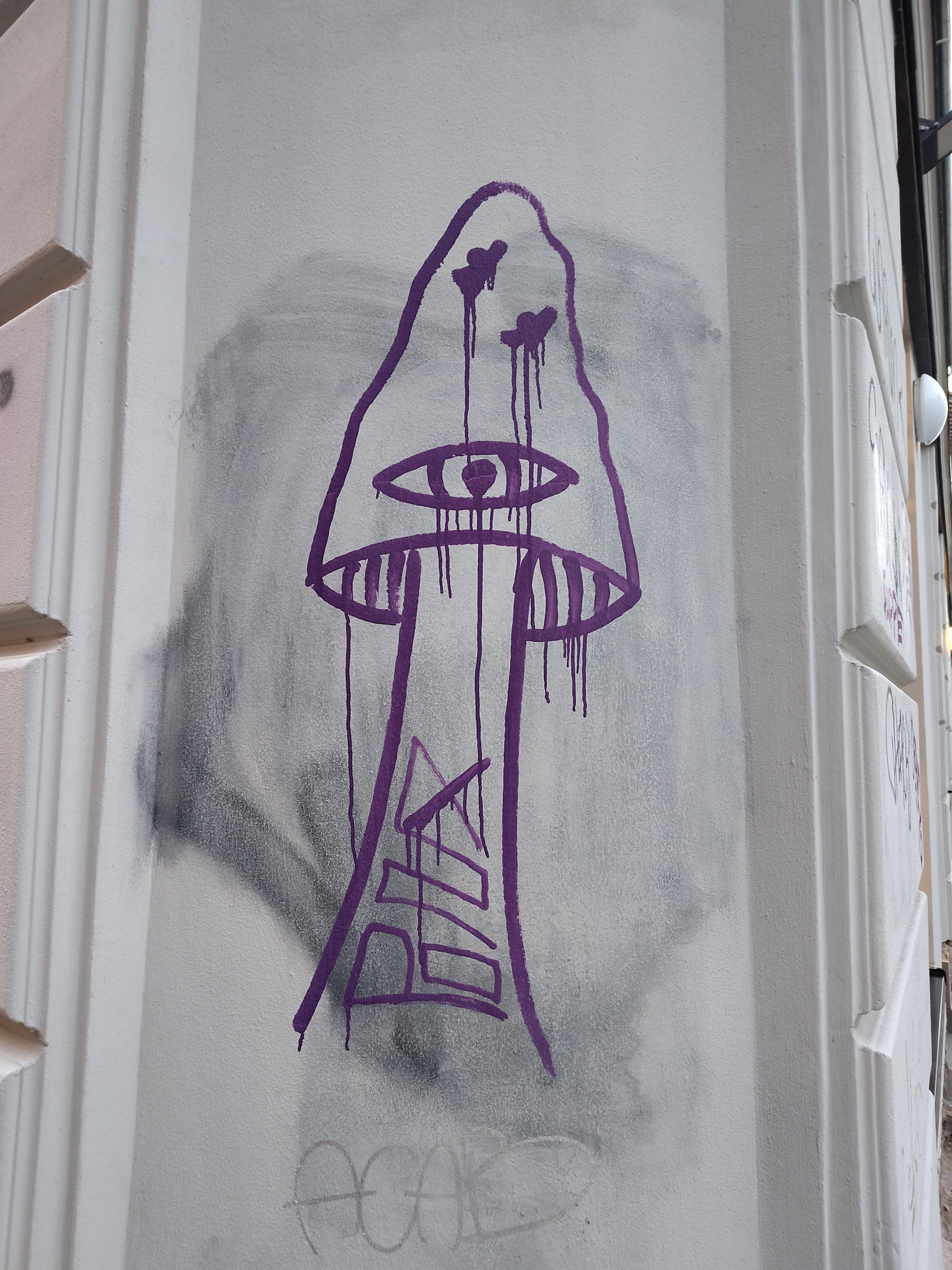Graffiti lila Pilz mit Auge