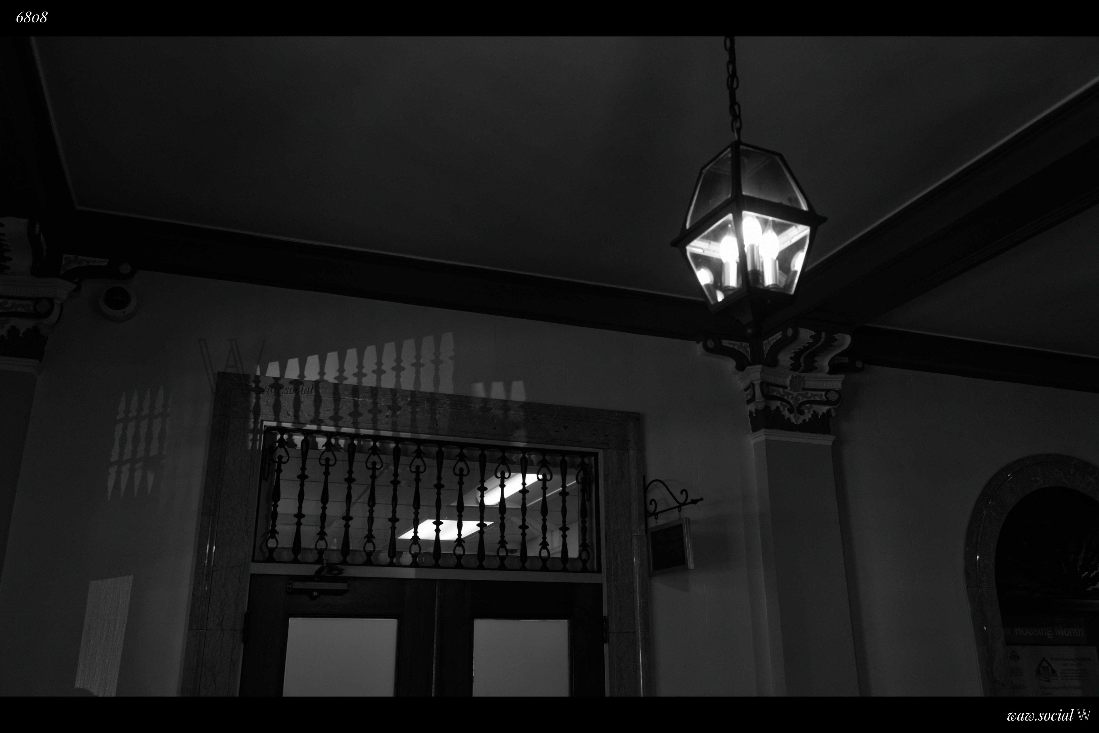 A black and white photo of Santa Barbara City Hall in the county seat of Santa Barbara, California.