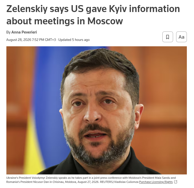 Ukraines President Volodymyr Zelenskiy said on Friday that the United States had given Kyiv information about a number of meetings in Moscow over the last few days. #Russia #US
