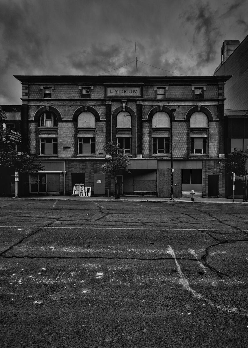 Nos 12 - 22 Cumberland Street North 3.

Constructed in 1909, The Lyceum Theatre at Nos 12 - 22 Cumberland Street North in Thunder Bay Ontario was originally used to showcase travelling Vaudeville Shows and Musical Acts. It was converted into a movie theatre in 1932. The building was listed as a Heritage Property by The The City of Thunder Bay in 2009.

Canon EOS 5DS
Canon EF 17-40mm f/4L USM
Silver EFEX Pro