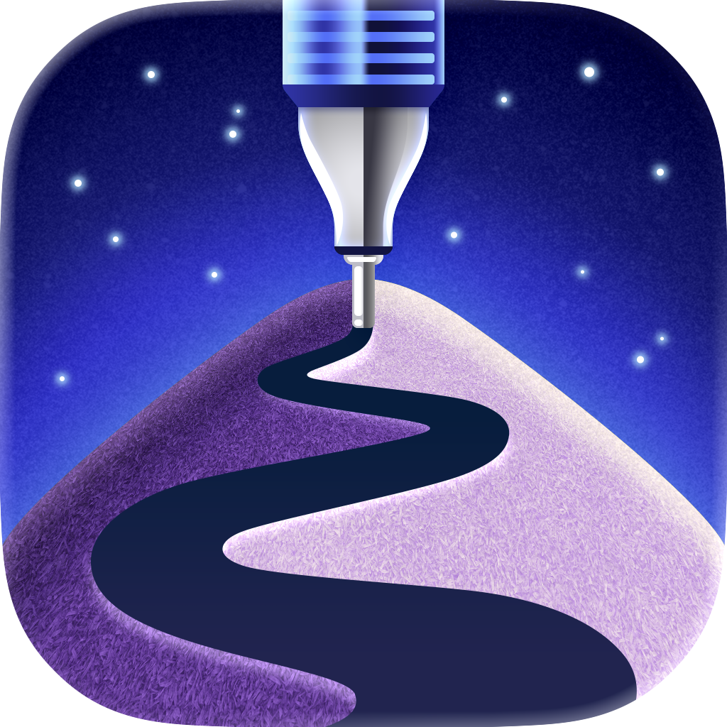 The same icon in dark mode: the sky is now dark blue with stars, the hill is now purple.