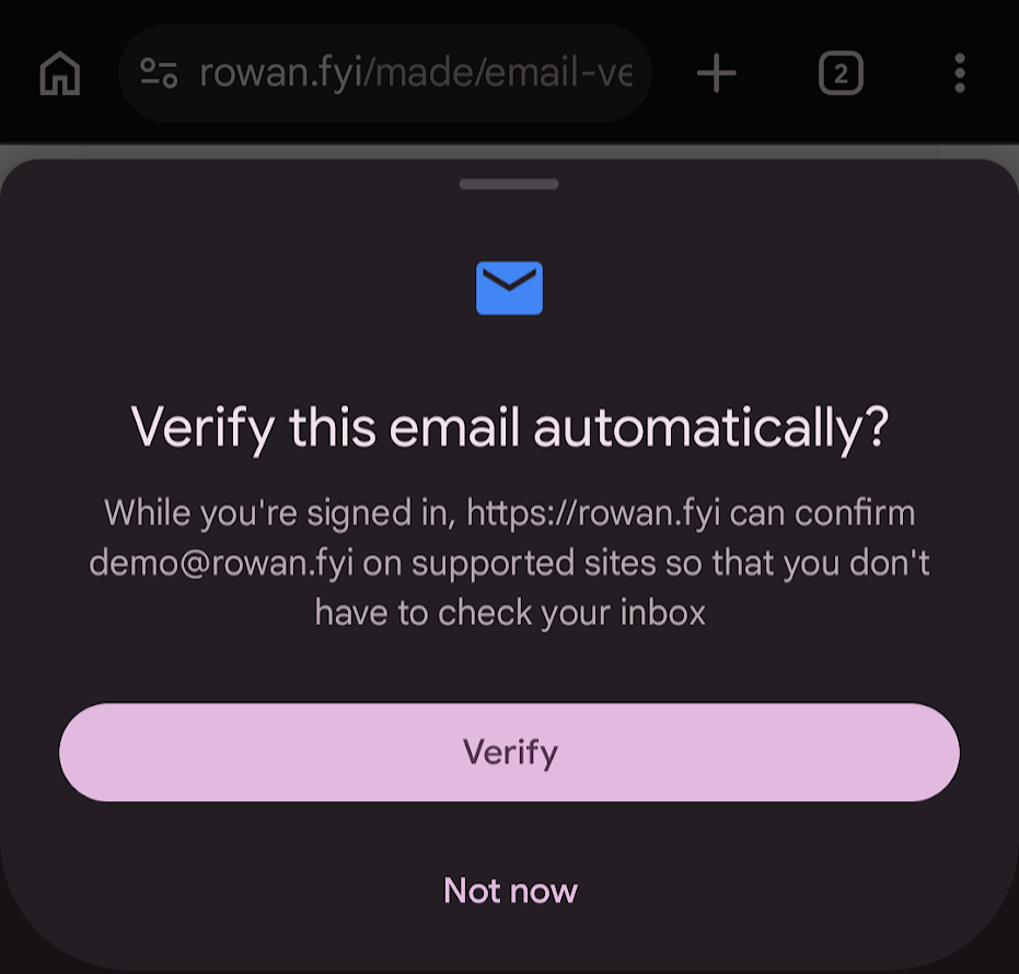 Pop up notification in Chrome asking "Verify this email automatically?"