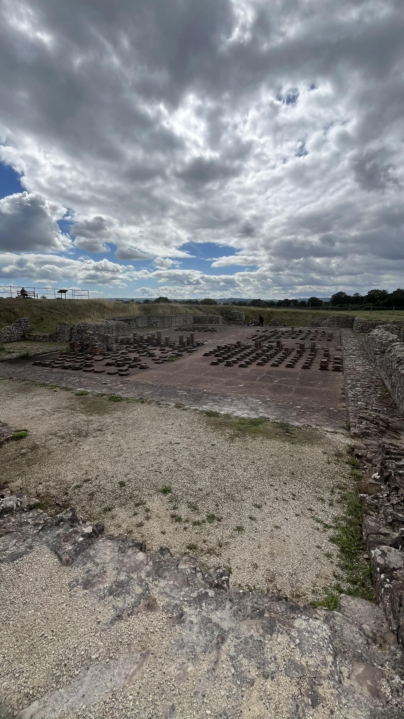 This show the stone piles that would have supported a heated floor in the bath house.
