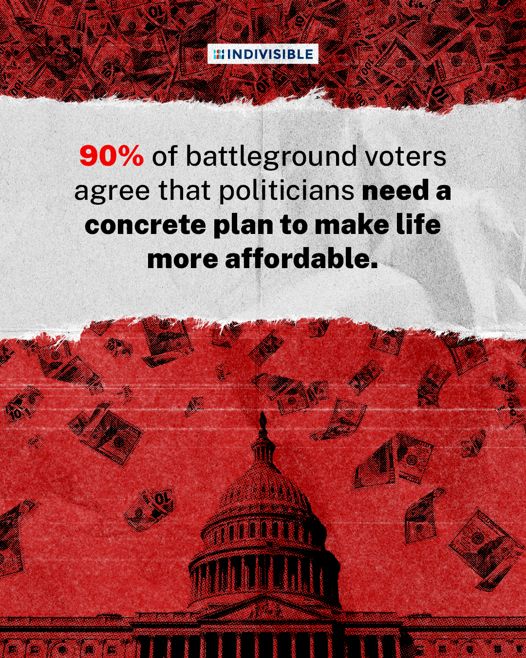 90% of battleground voters agree that politicians need a concrete plan to make life more affordable.