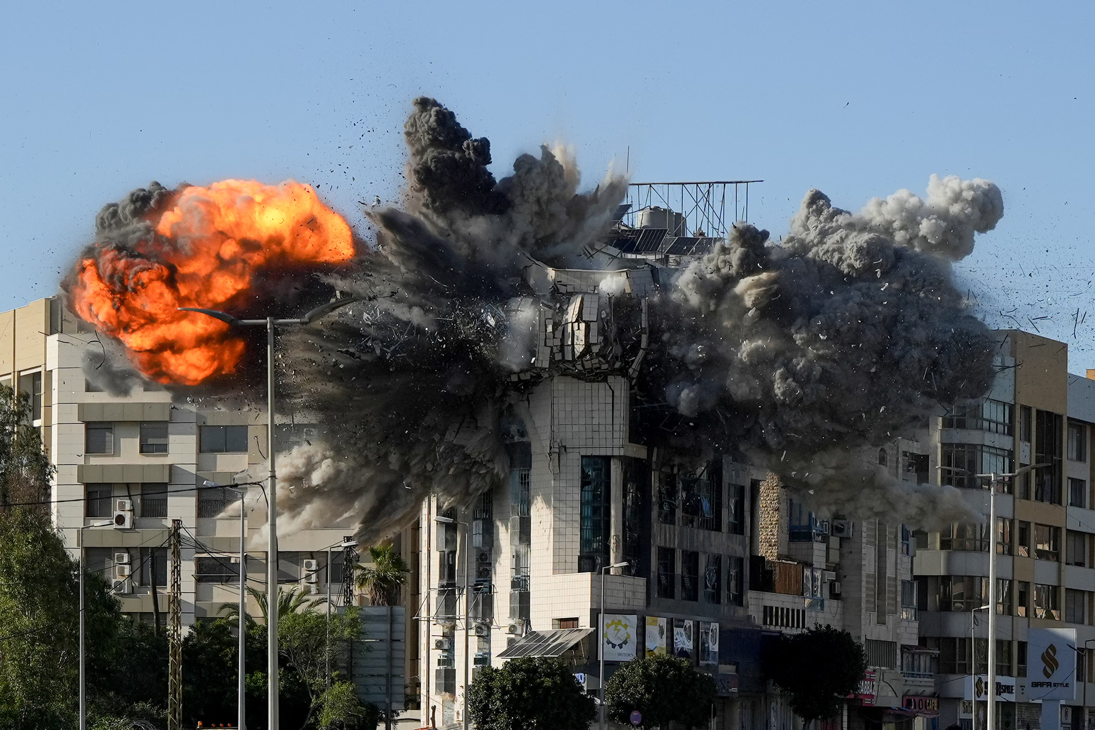 A building is hit by an Israeli airstrike.