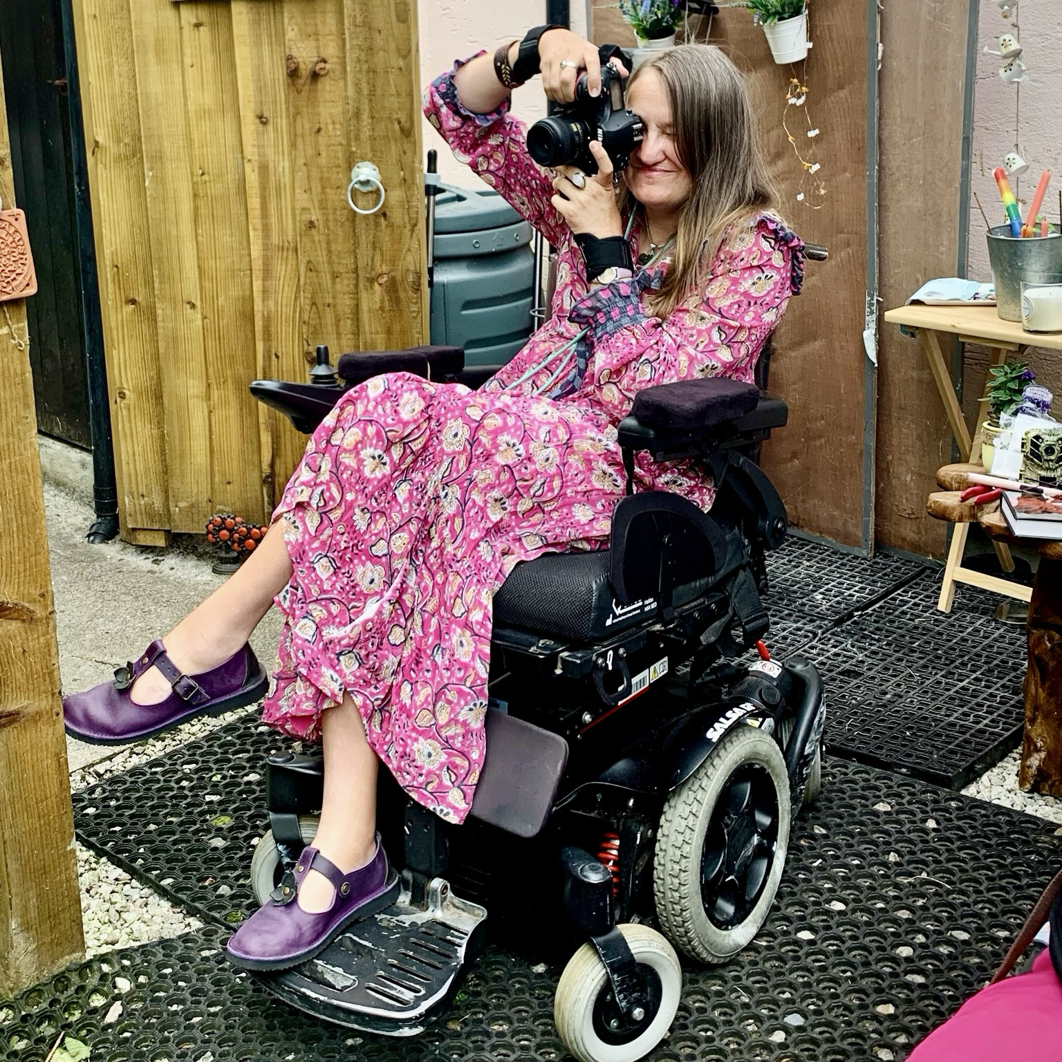 In my garden in my wheelchair