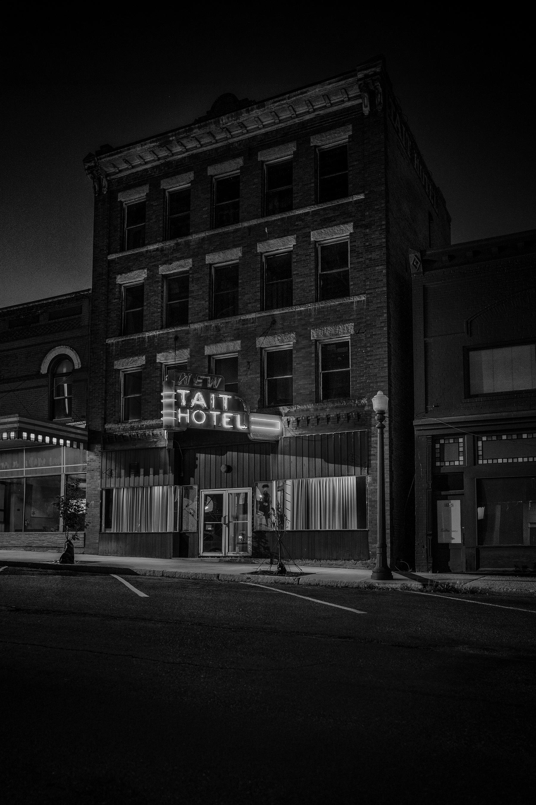 Old hotel in Butte, MT by night.
