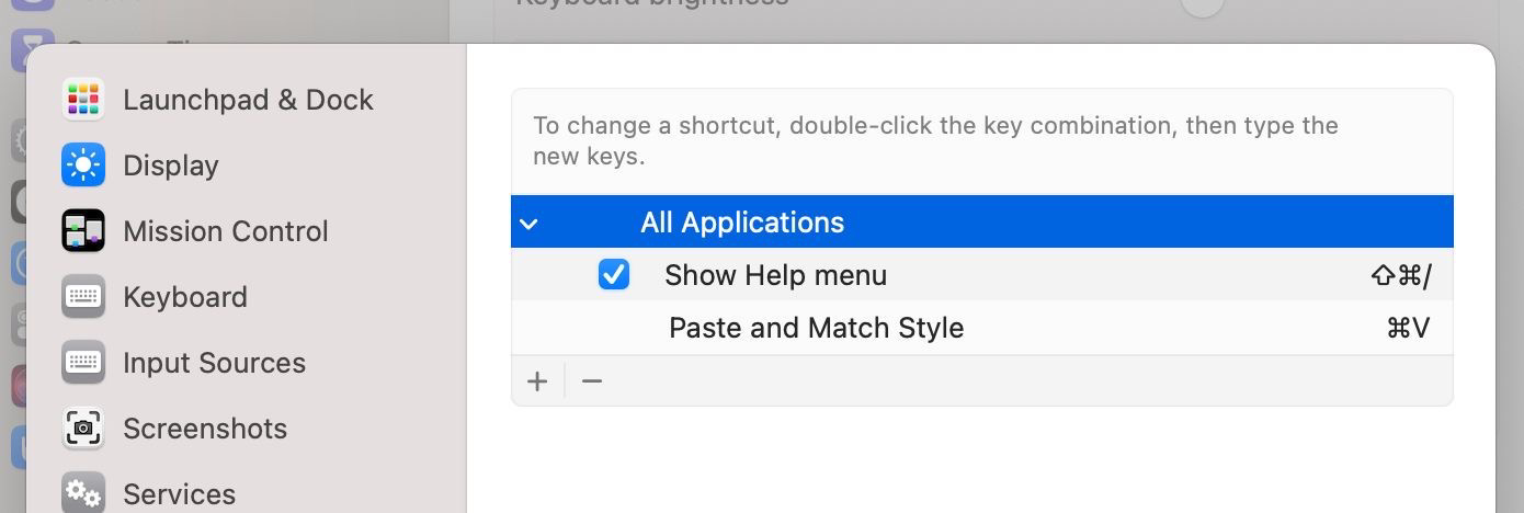 the osx accessibility menu showing keyboard shortcuts and overriding hot keys