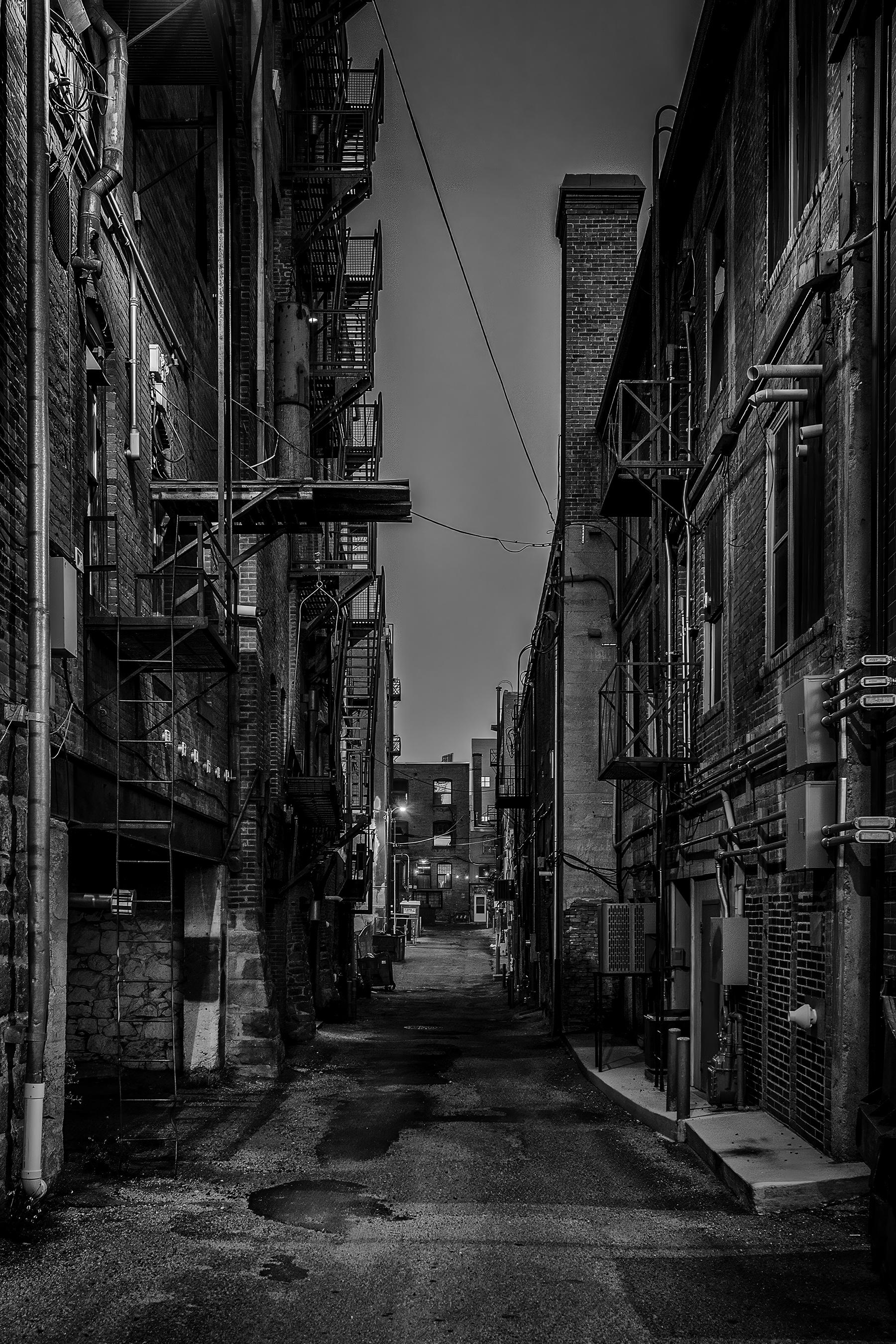 Alley by night in Butte, MT.