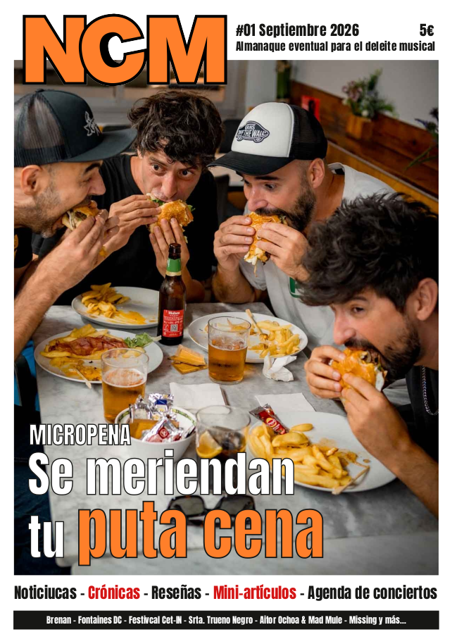Portada del NCM Nº1. El titular es: "Micropena se meriendan tu puta cena" y aparecen los de la banda a los que hicimos una foto comiéndose unas hamburguesas enormes en la Peña Vicente Miera, un sitio del barrio fabuloso