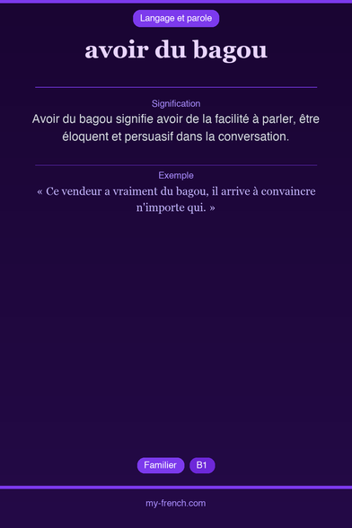 🇫🇷 avoir du bagouAvoir du bagou signifie avoir de la faci...