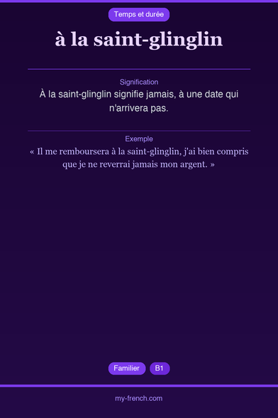 🇫🇷 à la saint-glinglinÀ la saint-glinglin signifie jamais...