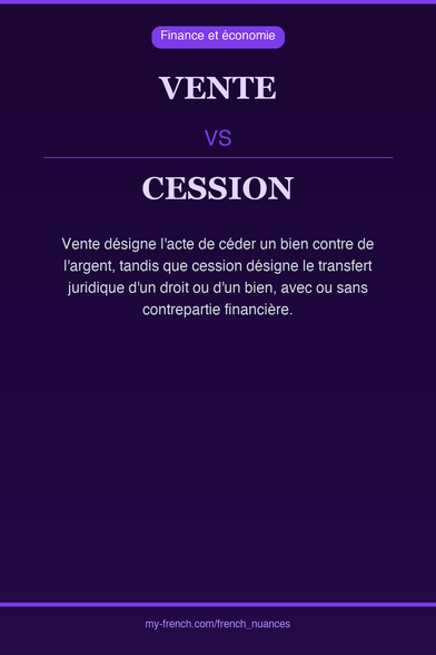 🇫🇷 vente vs cessionVente désigne l'acte de céder un b...