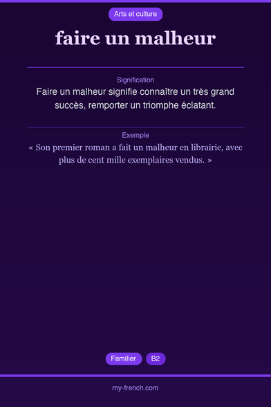 🇫🇷 faire un malheurFaire un malheur signifie connaître un...