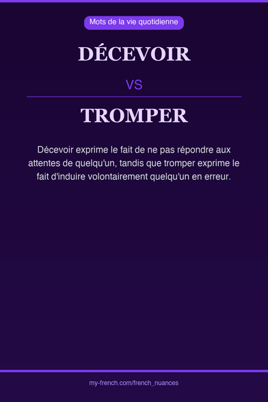 🇫🇷 décevoir vs tromperDécevoir exprime le fait de ne pas ...