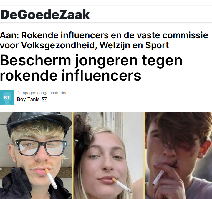 Bescherm jongeren tegen rokende influencers