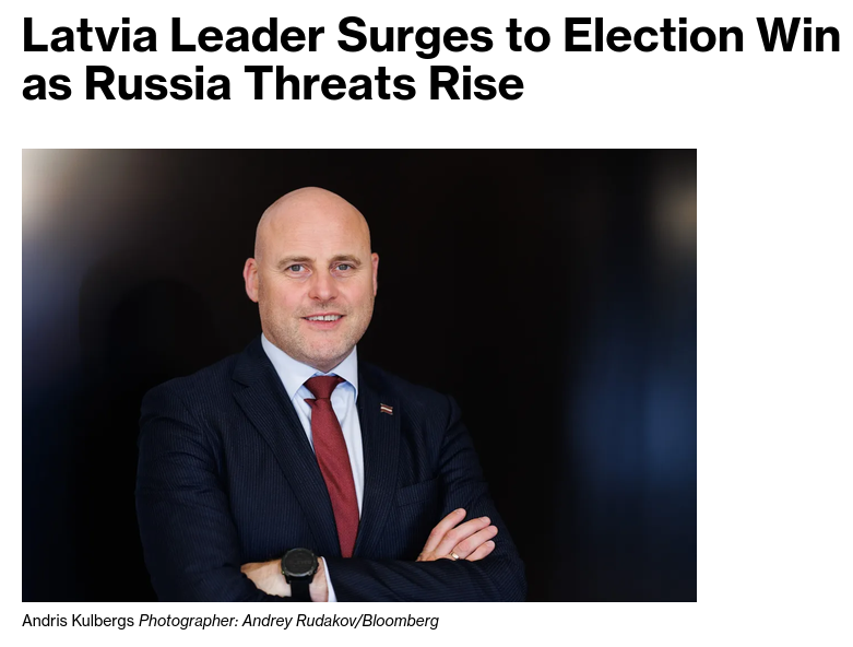 Prime Minister Andris Kulbergs' party won a record number of seats in Latvia's parliamentary elections, an outcome that should help him consolidate power at a time of growing security threats from Russia. #Russia #EU #Latvia