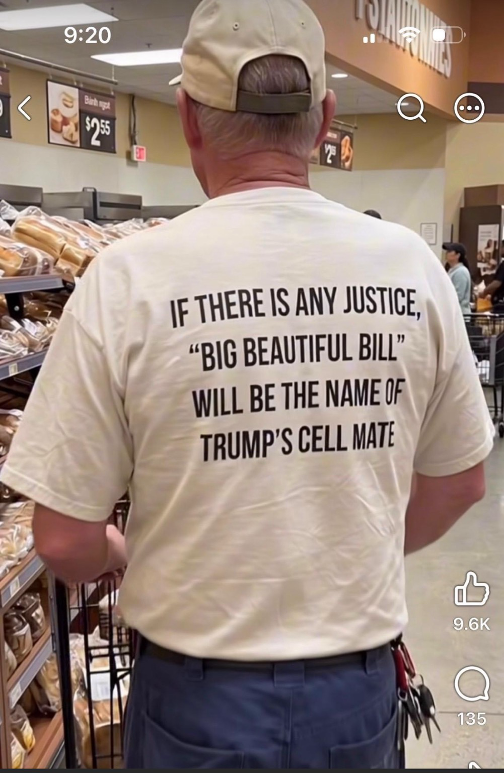 Text on t-shirt says, “if there is any justice, Big Beautiful Bill will be the name of Trump’s cell mate”