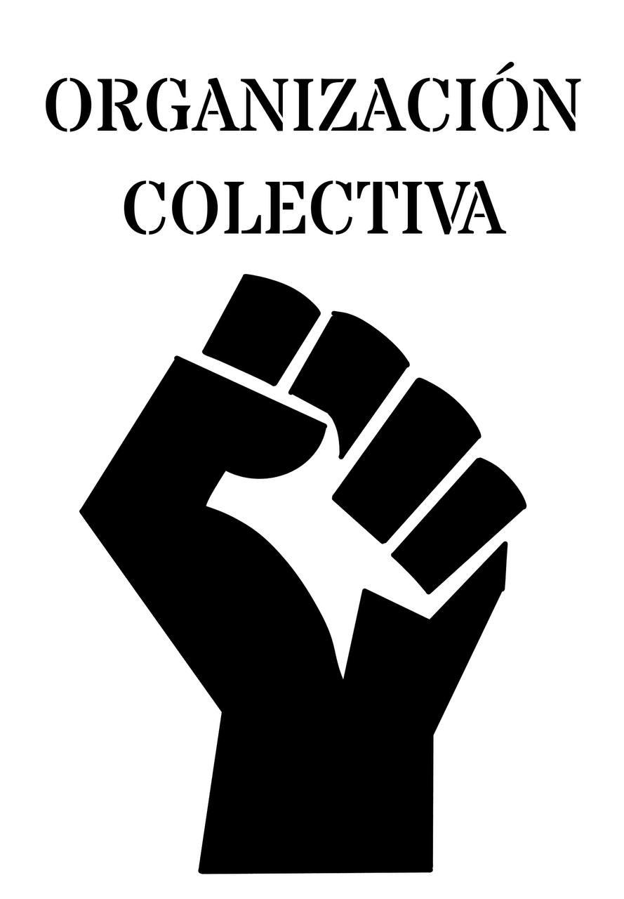 Un puño levantado con el texto "organización colectiva"