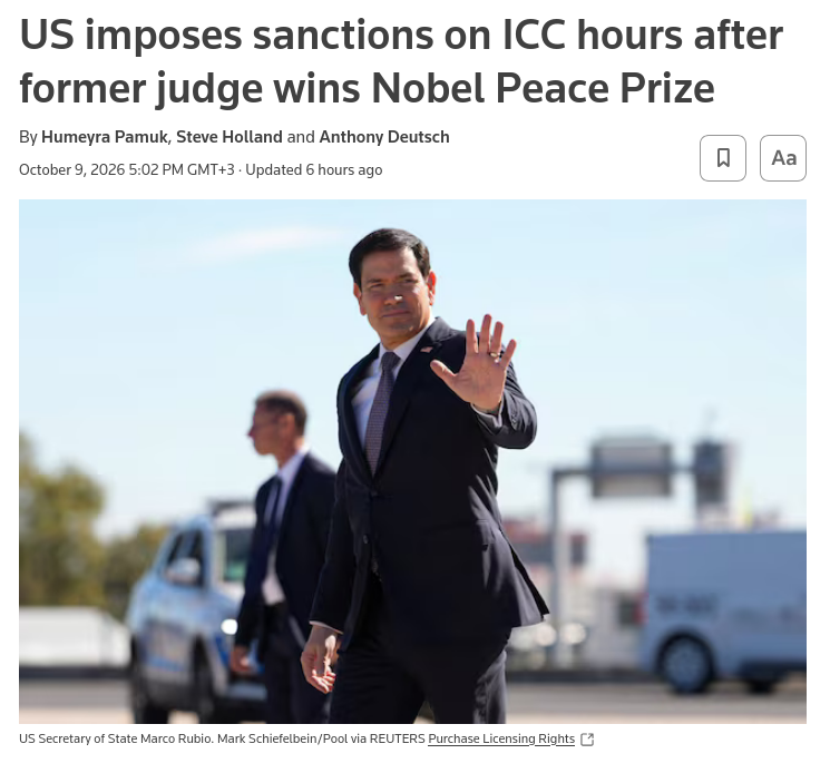 US President Donald Trump's administration imposed sanctions on the ​International Criminal Court on Friday, hours after one of its former judges won the Nobel Peace Prize, putting Washington on a diplomatic collision course with European allies. #Russia #US #ICC