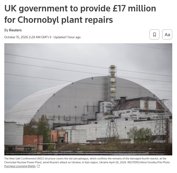 The British government said on Thursday it will provide £17 million ($22.45 million) in funding for repairs to the Chornobyl nuclear power plant in northern Ukraine damaged by a Russian drone strike last year. #Russia #UK