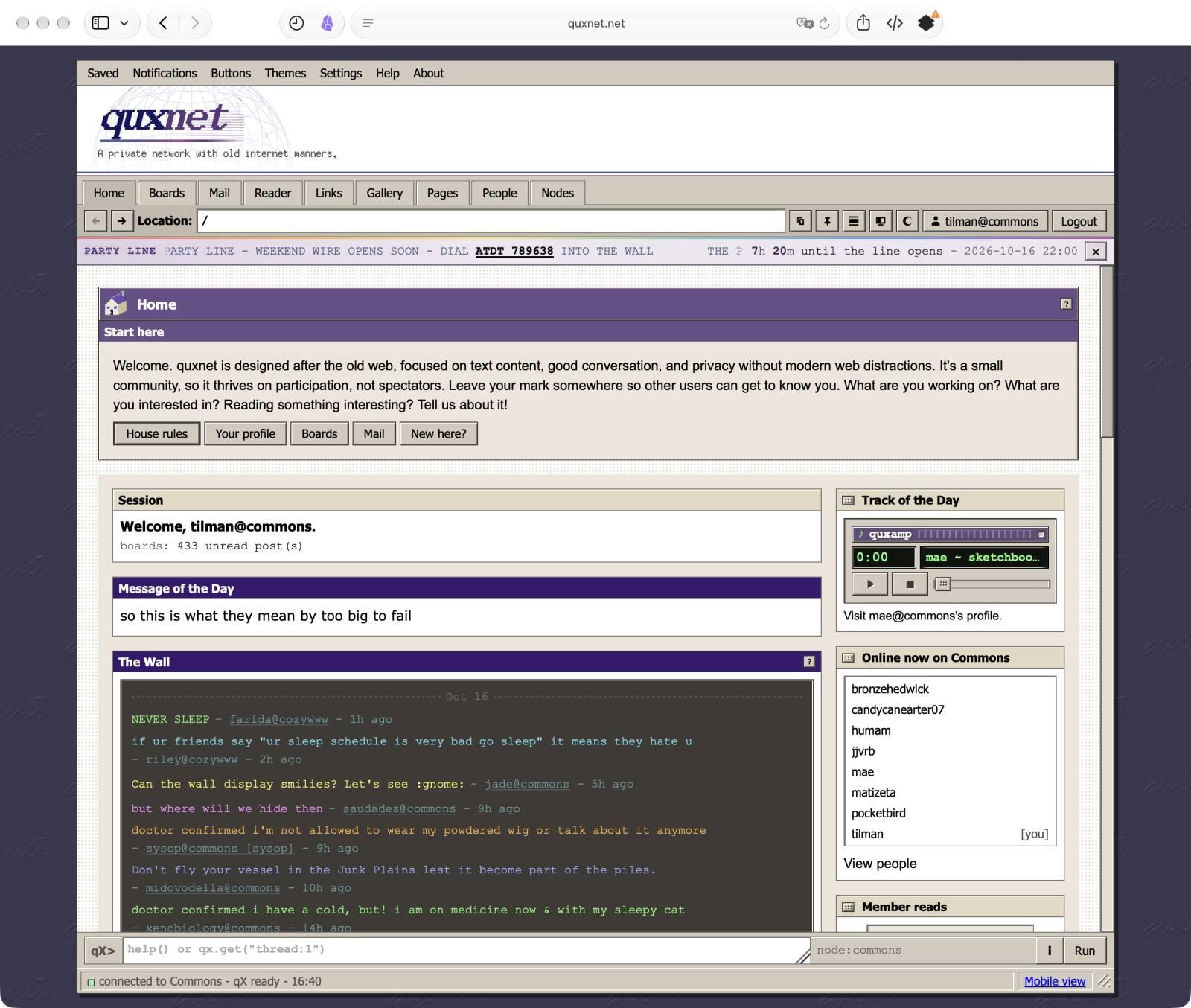 quxnet.netI’ve been invited to https://quxnet.net, a private network that looks and works like the forums and message...