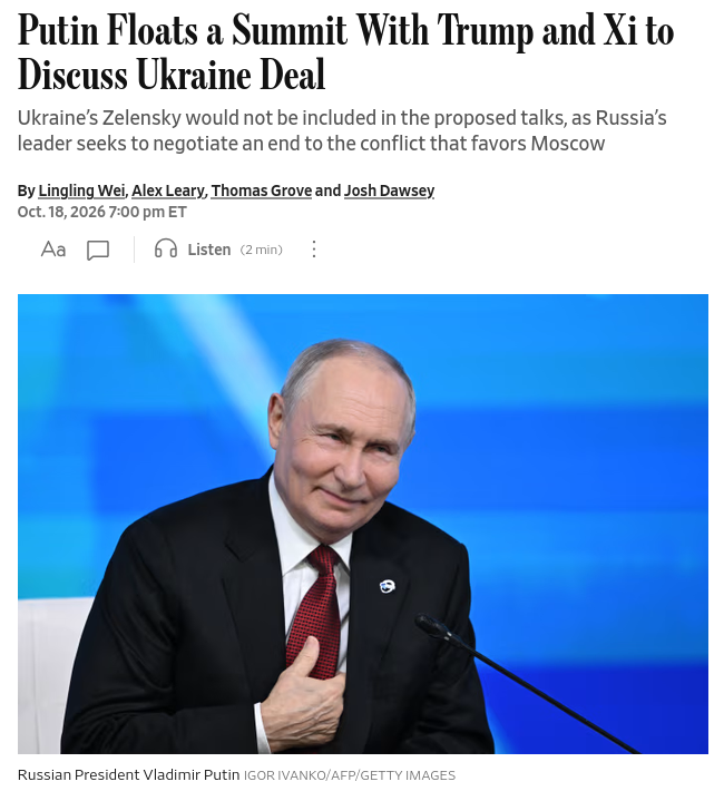 Vladimir Putin has proposed a summit with Donald Trump and Xi Jinping next month to negotiate an end to the war in Ukraine. The meeting would exclude President Volodymyr Zelensky and aims for terms favorable to Moscow. #Russia #US #China